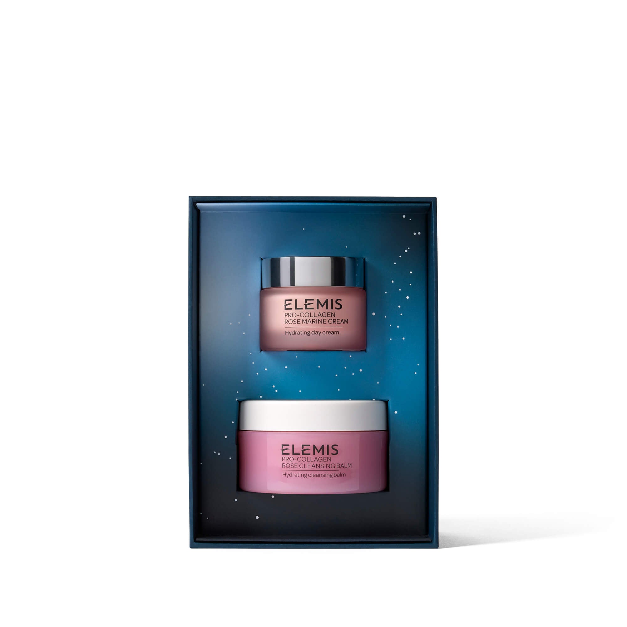 ELEMIS skincare set with two products in a box on a white background