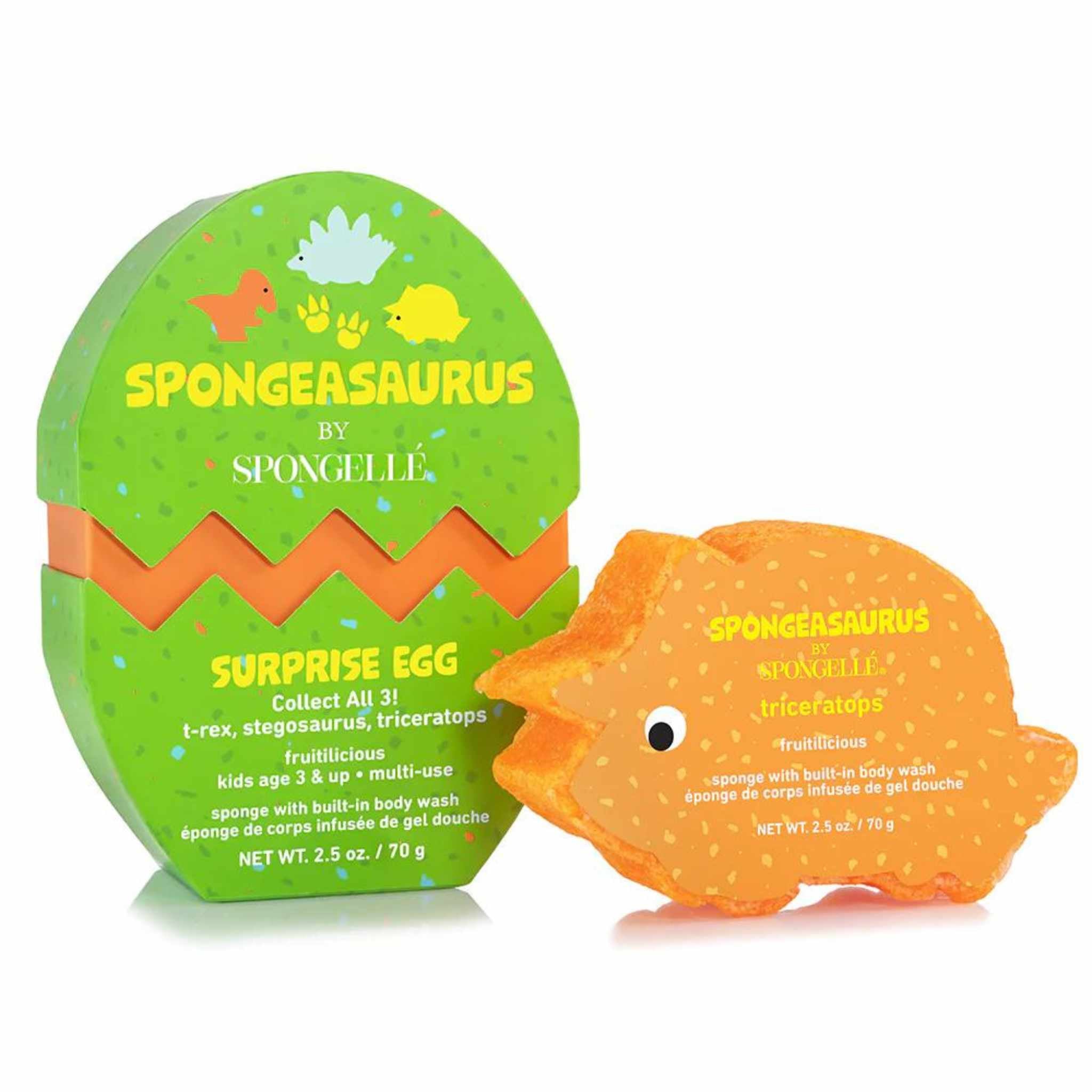 Dinosaur shaped Spongelle sponge with egg shaped box