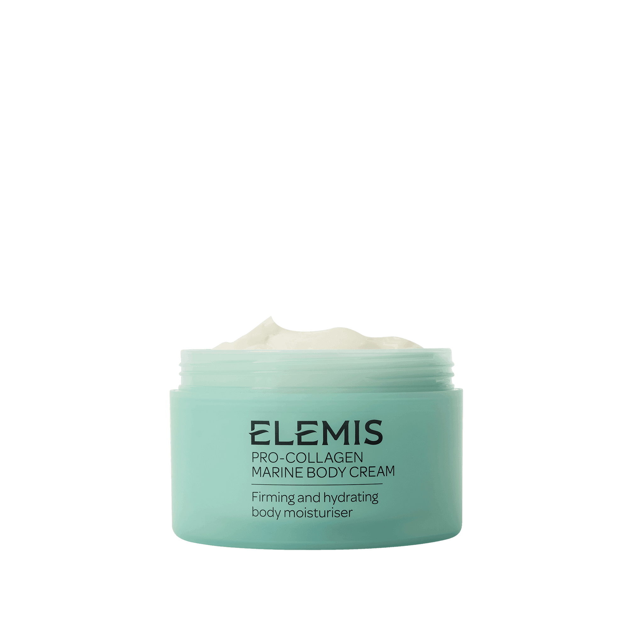 Elemis Pro-Collagen Marine Body Cream jar on a black background