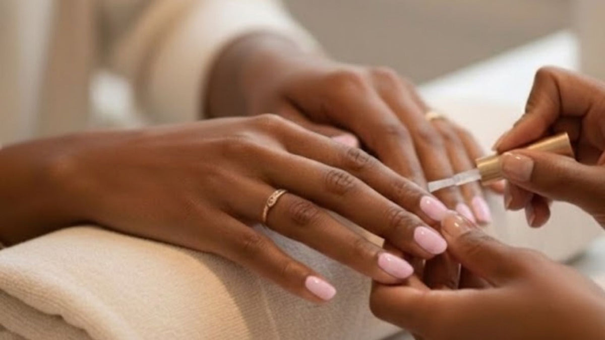 A woman of darker complexion receiving a manicure treatment