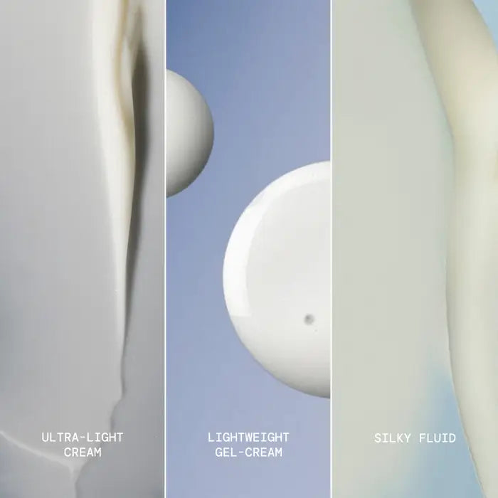 Three types of skincare textures labeled &