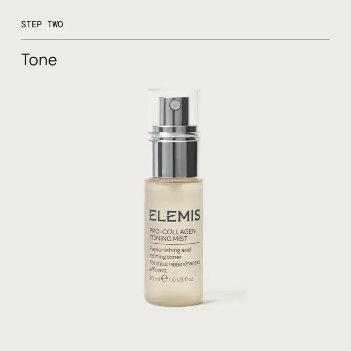 Elemis Pro-Collagen Toning Mist bottle on a white background
