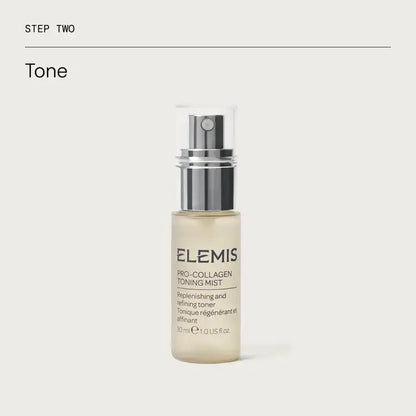 Elemis Pro-Collagen Toning Mist bottle on a white background