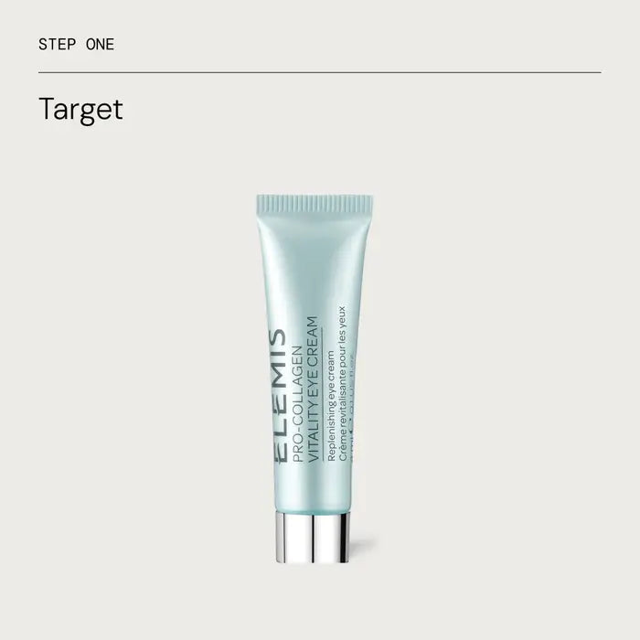 Elemis Pro-Collagen Vitality Eye Cream tube on a light gray background.