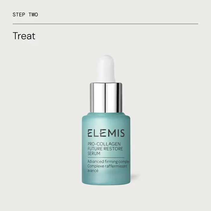 Elemis skincare serum bottle on a light gray background.