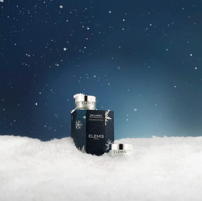 ELEMIS skincare products on a snowy background