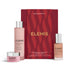 ELEMIS rose skin care trio in front of a two toned red Christmas style gift box.